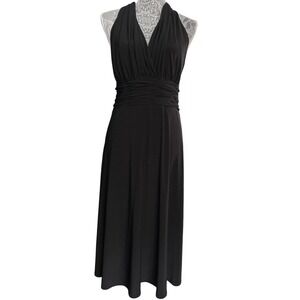 Evan Picone Petite Glam Dress Halter Ruched Waist Midi Cocktail Party Size 10P
